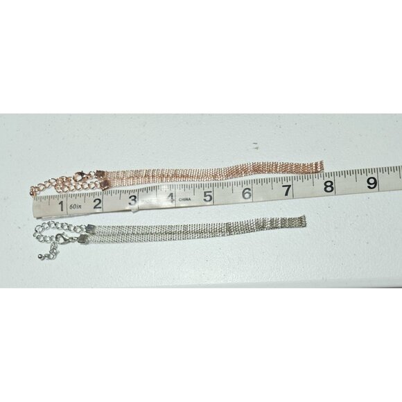 Elegant Mesh Chain Bracelets Rose Gold Silver and Gold Tone Set Of 3 Adjustable - Picture 8 of 9